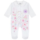 Baby Girls White Floral Babygrow, 1, hi-res